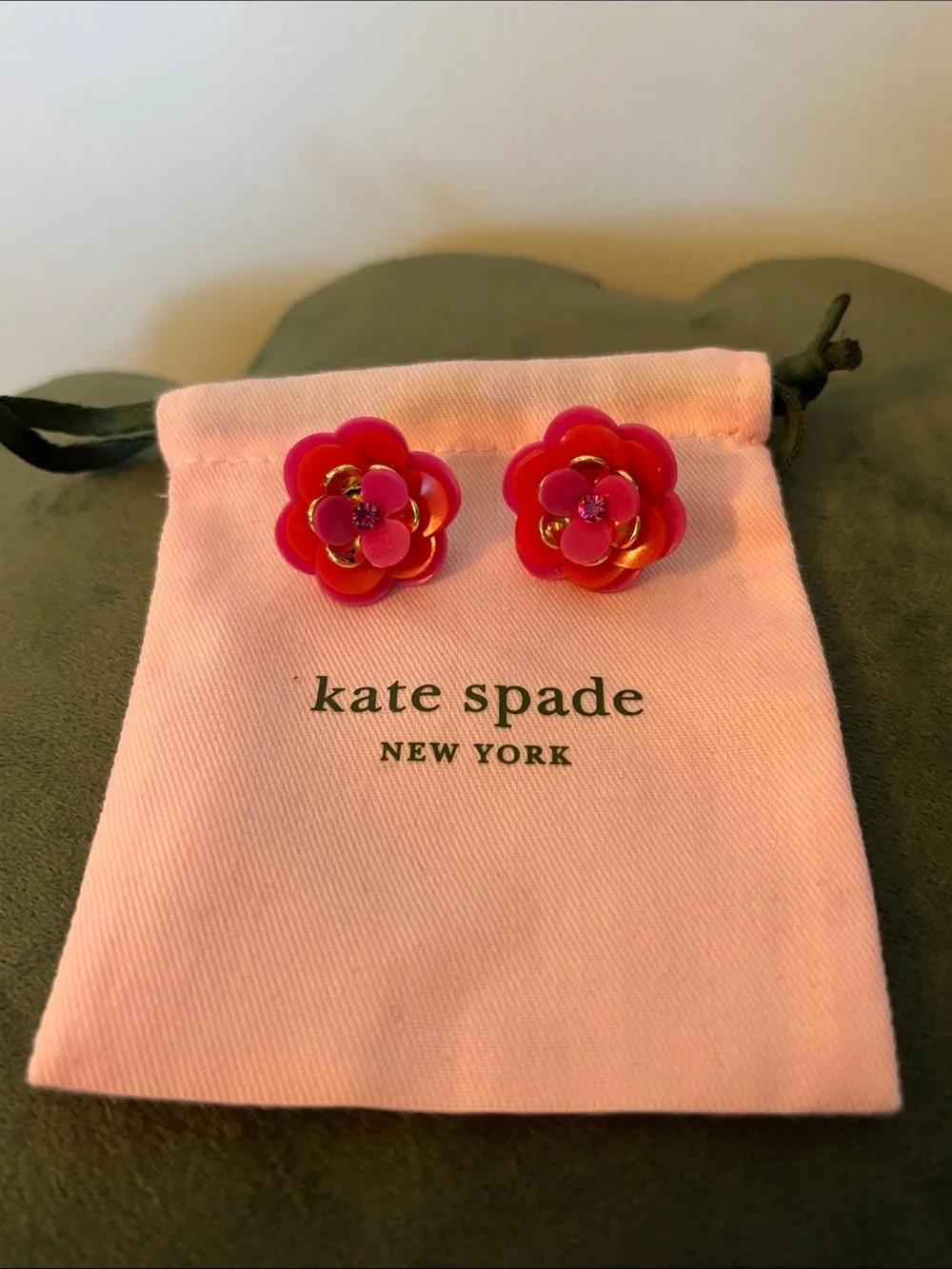 kate spade Hot Pink & Gold Flower Stud Earrings